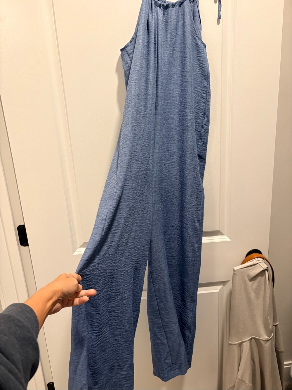 Sleeveless Blue Halter Wide-Leg Jumpsuit